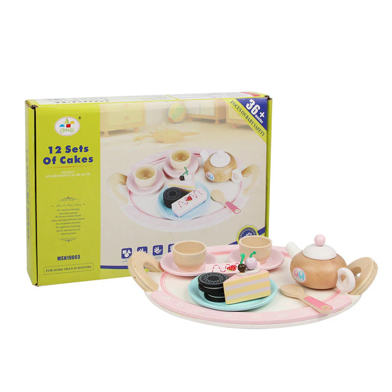 Kids Wooden Kitchen Tea Set Pretend Play-12 sets of Cakes