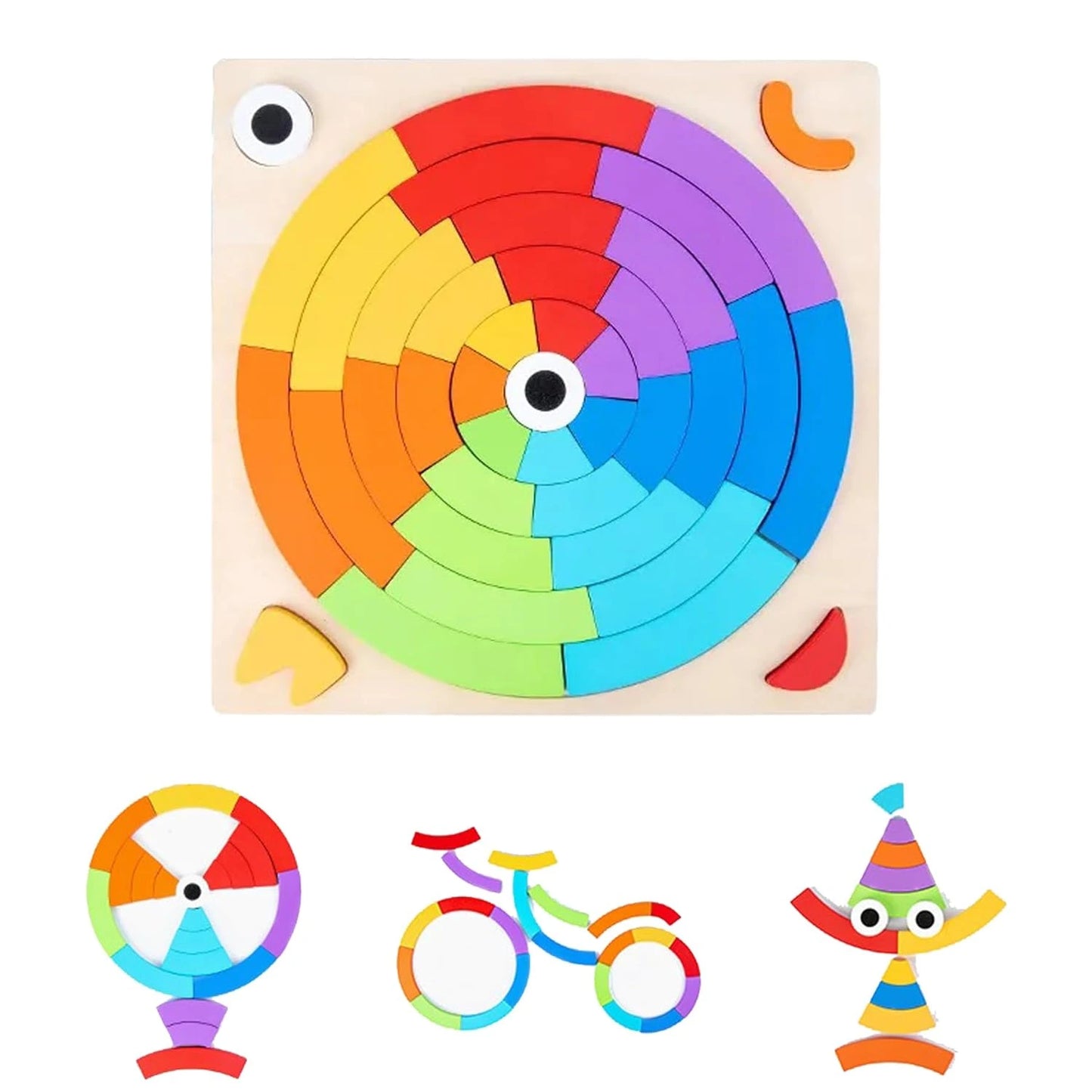 Wooden Rainbow Puzzle Learning Toy-Intelligence Brain Teaser Puzzle with 40 Puzzle Pieces and 30 Designs.