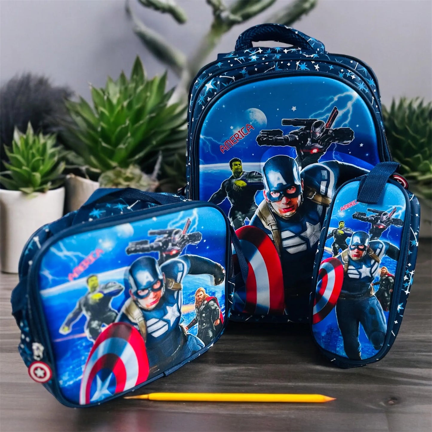 3-in-1 3D Emboss Print Cartoon Design Backpack/Captain America/17 inch