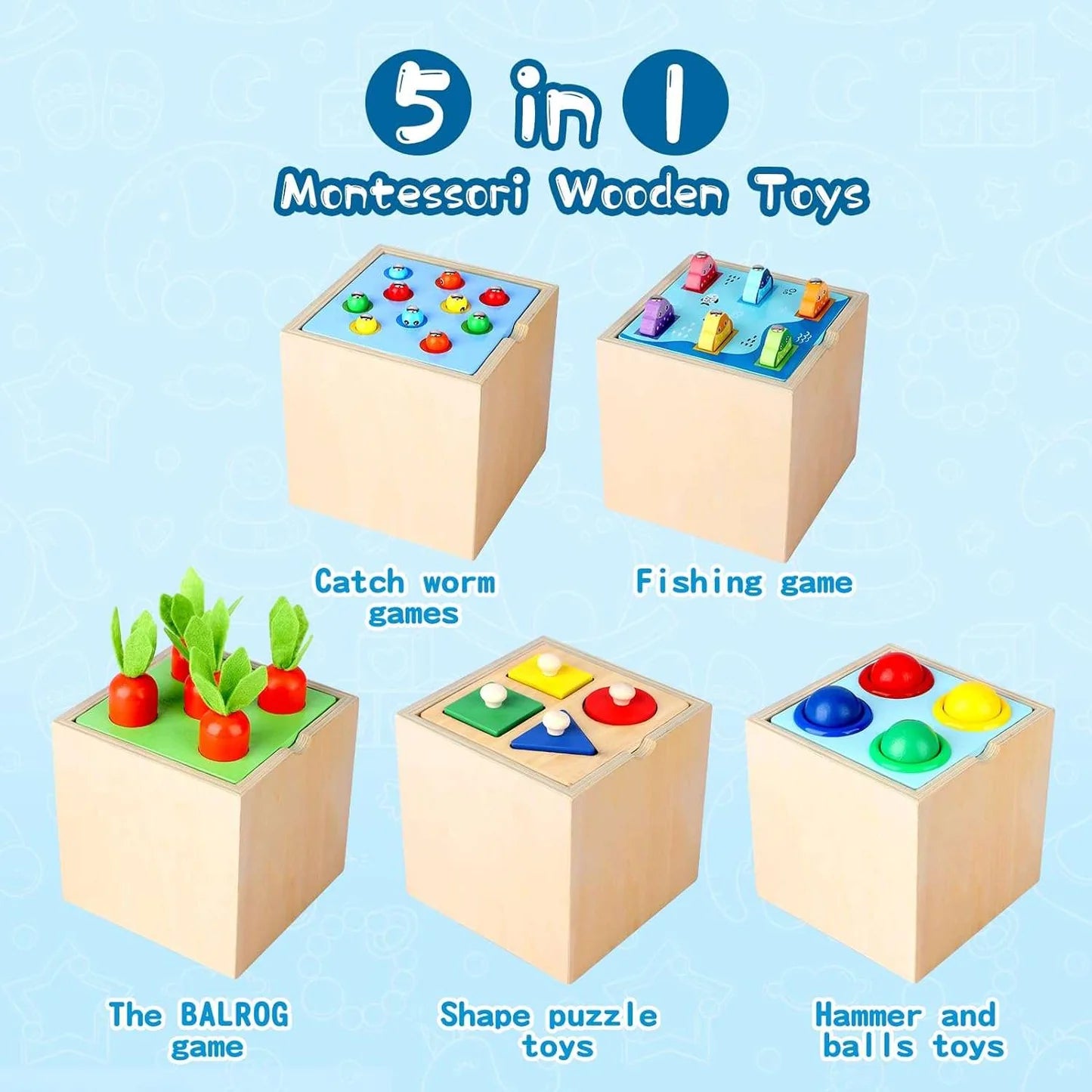 Montessori 5 in 1 Wooden Toys/3y+/Educational Toy