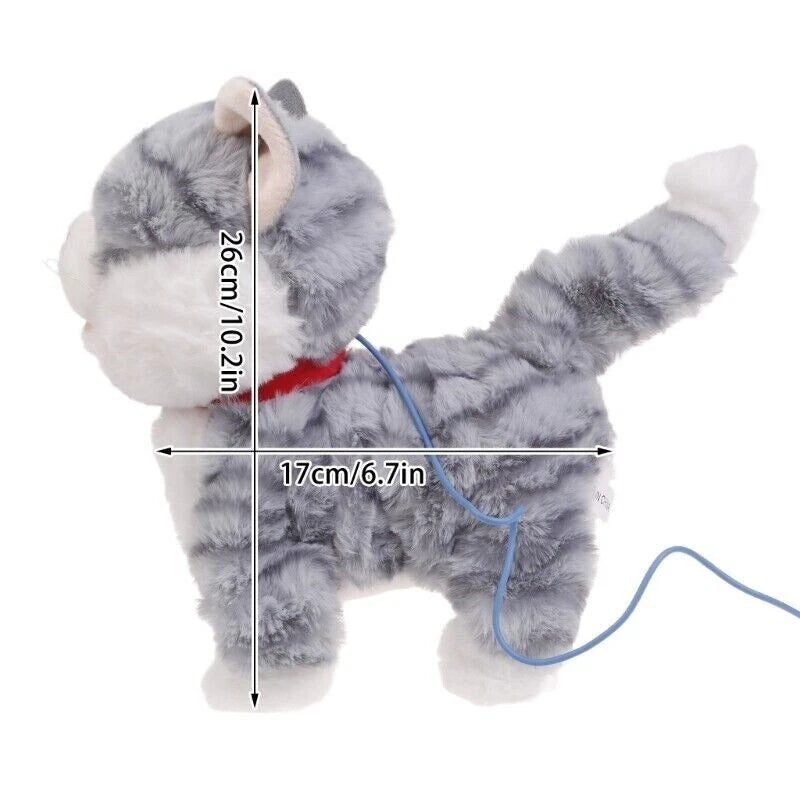 TLB Realistic Walking Cat Singing Toy -Electronic Plush Kitten Leash Cats Toy