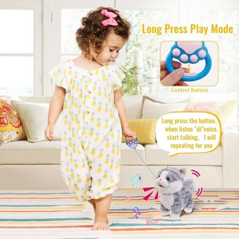 TLB Realistic Walking Cat Singing Toy -Electronic Plush Kitten Leash Cats Toy