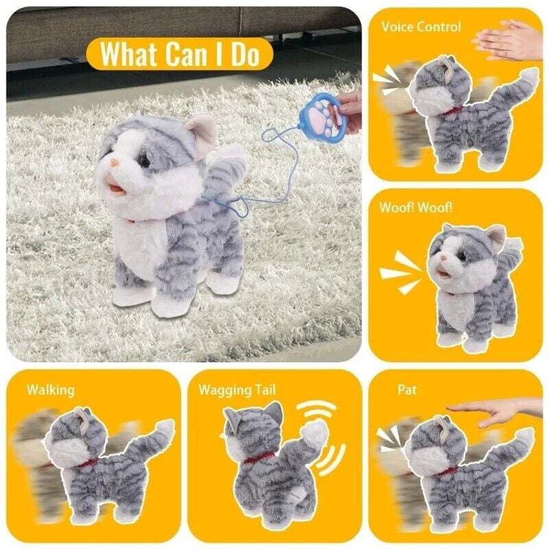 TLB Realistic Walking Cat Singing Toy -Electronic Plush Kitten Leash Cats Toy