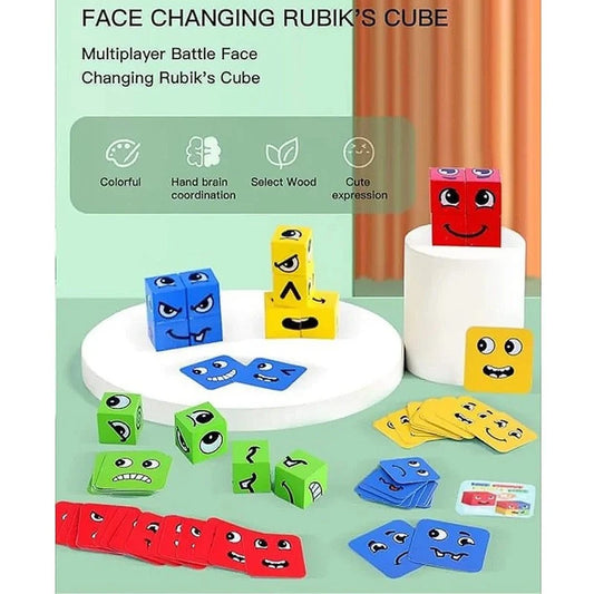 Wooden Face Changing Cube Puzzle/64 Challenge Cards & A Single Box, and an Instructional Manual-TLB