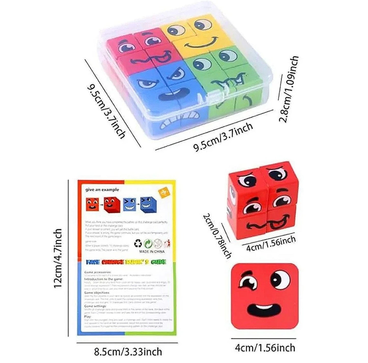 Wooden Face Changing Cube Puzzle/64 Challenge Cards & A Single Box, and an Instructional Manual-TLB